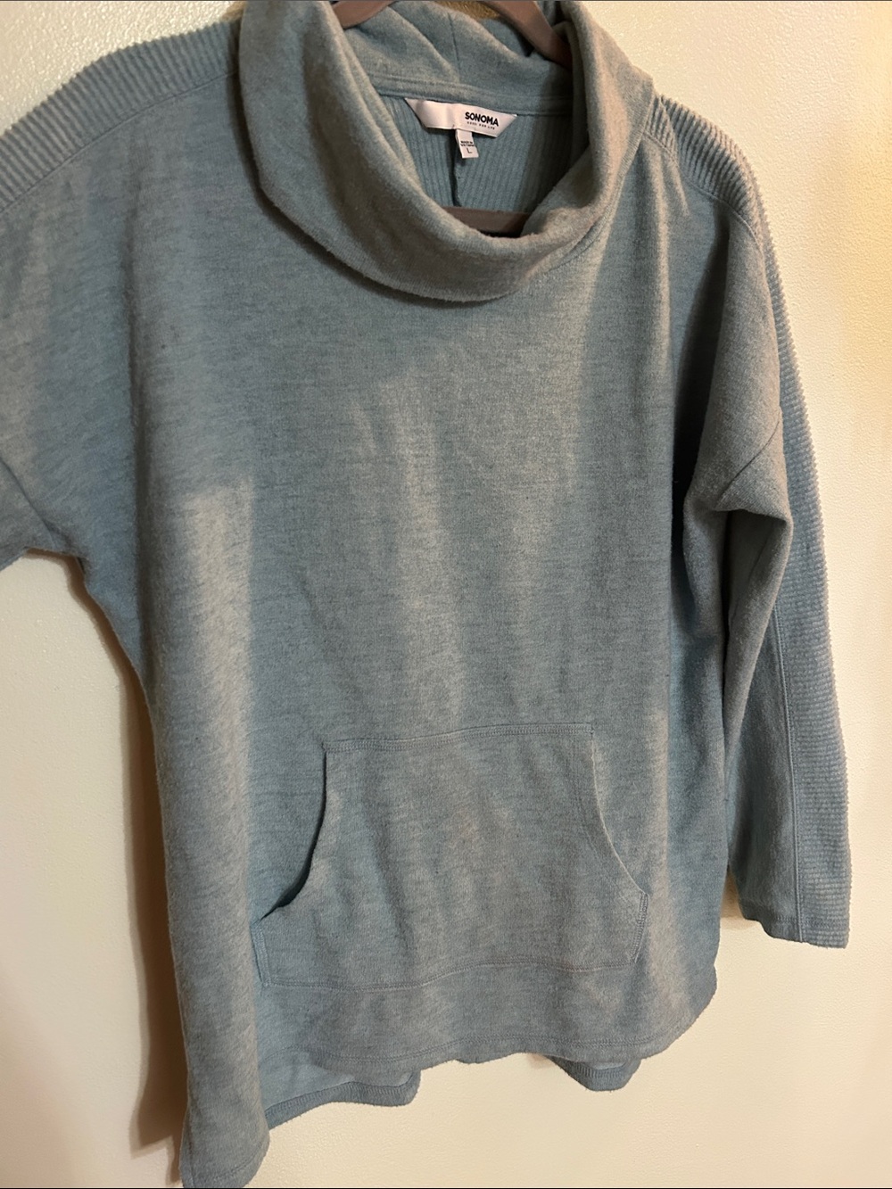 SONOMA Teal Cowl Neck Pullover Sweater with Kangaroo Pocket